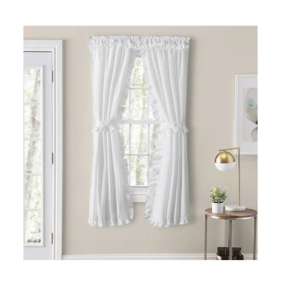 Ellis Home Classic Narrow Ruffle 2-Piece White Color Rod Pocket Curtain Panel