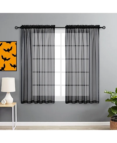 Goodgram 2 Piece Spooky Halloween Decor Ghoul Black Colored Rod Pocket Sheer Voile Window Curtains - 63 In. Long