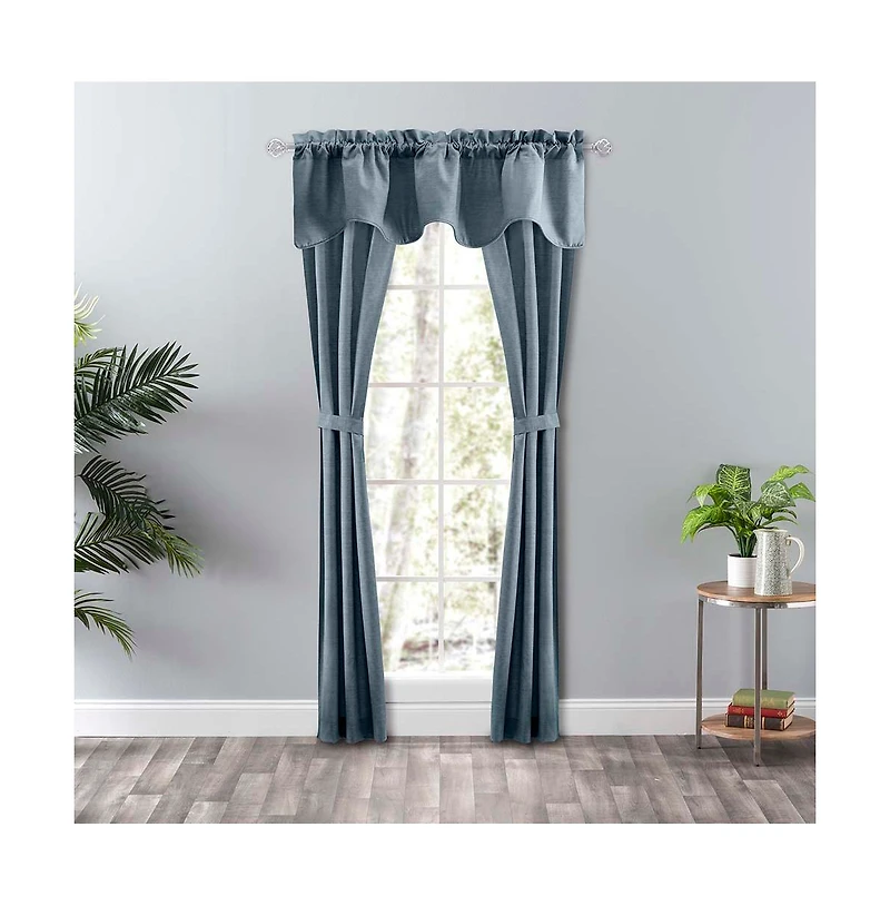 Ellis Curtain Lisa Solid Poly Cotton Duck Fabric Tailored Panel Pair with Ties 56" x Dusty Blue