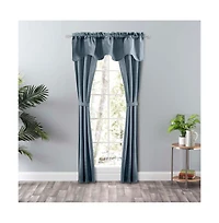 Ellis Curtain Lisa Solid Poly Cotton Duck Fabric Tailored Panel Pair with Ties 56" x Dusty Blue