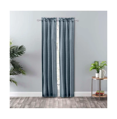 Ellis Curtain Lisa Solid Poly Cotton Duck Fabric Tailored Panel Pair with Ties 56" x Dusty Blue
