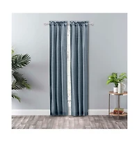 Ellis Curtain Lisa Solid Poly Cotton Duck Fabric Tailored Panel Pair with Ties 56" x Dusty Blue