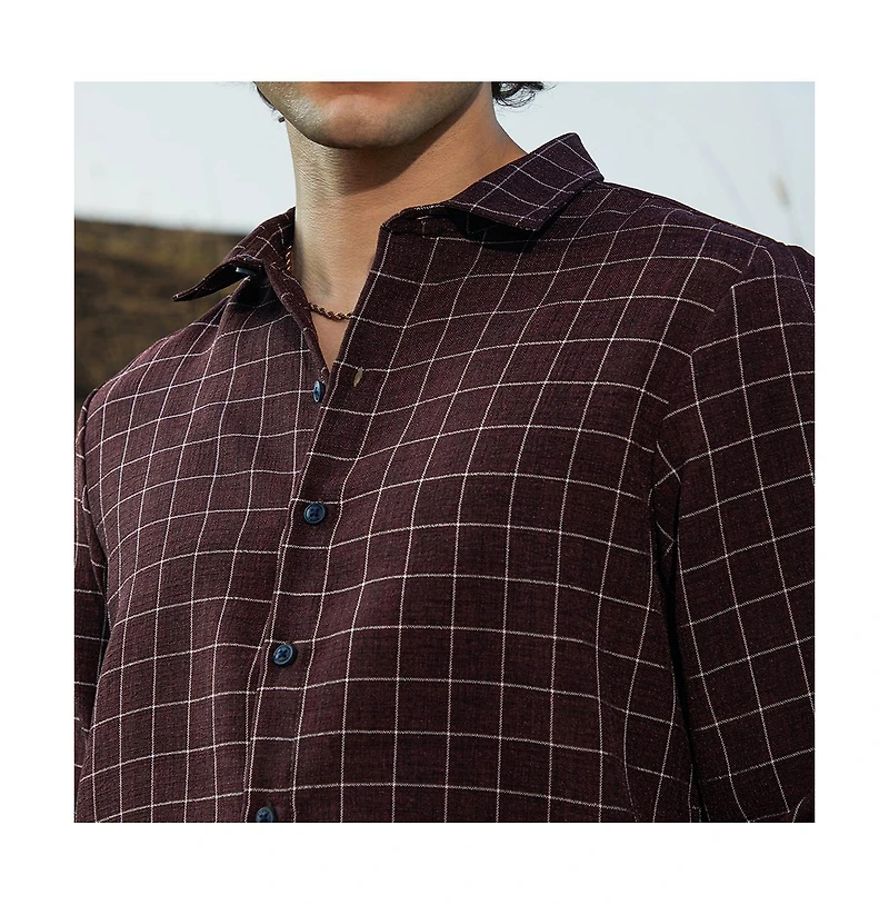 Campus Sutra Men's Mocha Brown Graph-Check Shirt