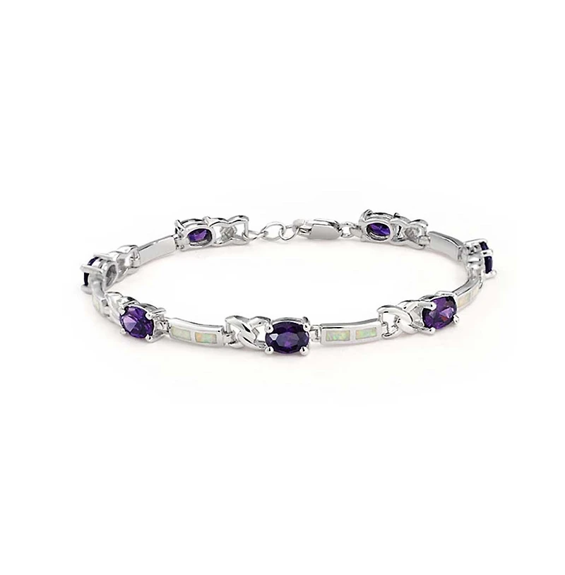 Bling Jewelry White Created Opal Purple Cubic Zirconia Cz Infinity Link Bracelet Sterling Silver