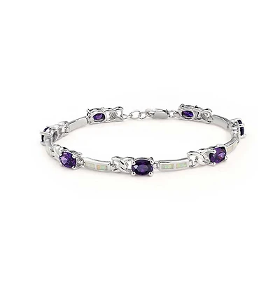 Bling Jewelry White Created Opal Purple Cubic Zirconia Cz Infinity Link Bracelet Sterling Silver