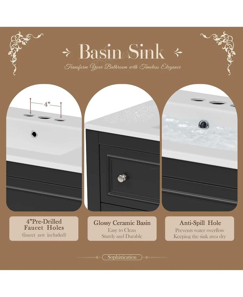 Lovmor 36inch Bathroom Vanity Cabinet with Sink Combo Set Undermount Ceramic Sink Free Standing Vanity Set