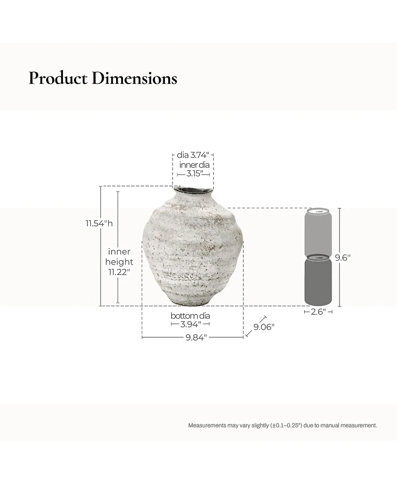 LuxenHome 11.54" Rustic Gray Round Ceramic Vase, Textured Accent for Home Decor