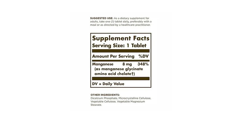 Solgar Chelated Manganese Tablets ,100 Tabs