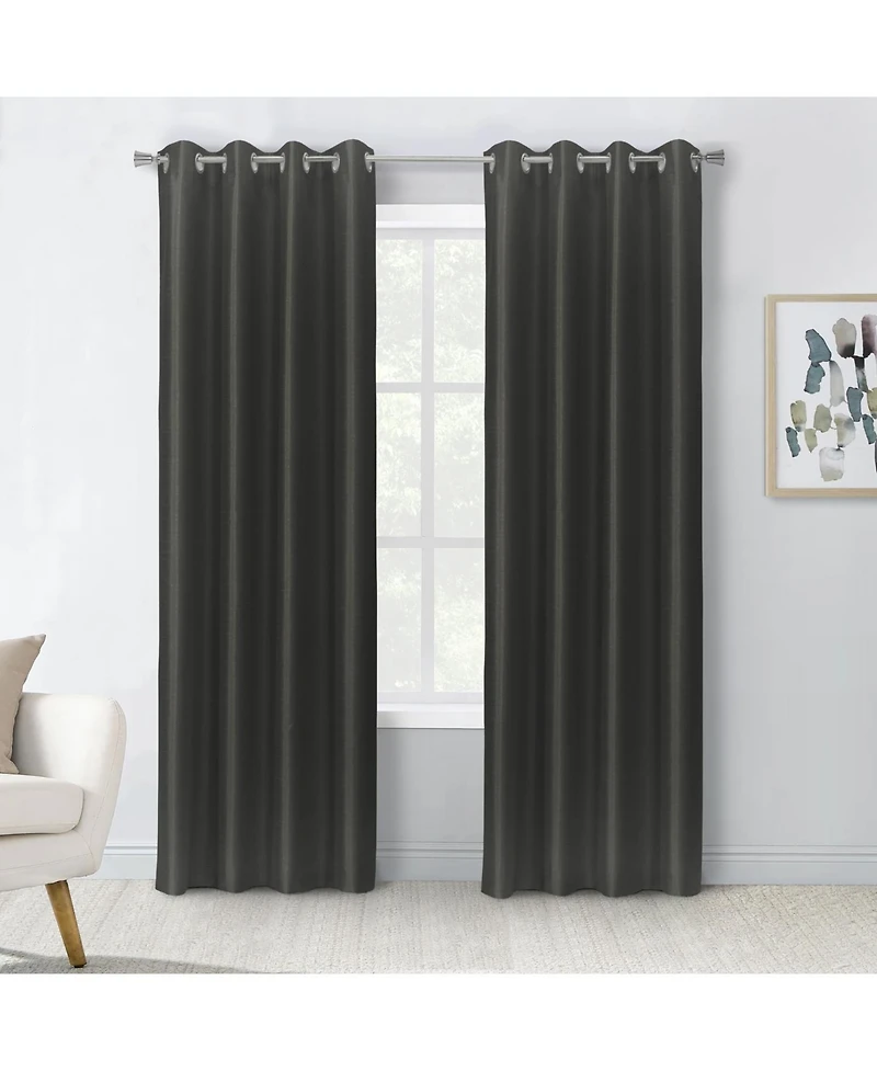 Thermaplus 100% Polyester Glacier Balance Temperature Solid Faux Silk Blackout Grommet Curtain Panel 52" x 84" Black