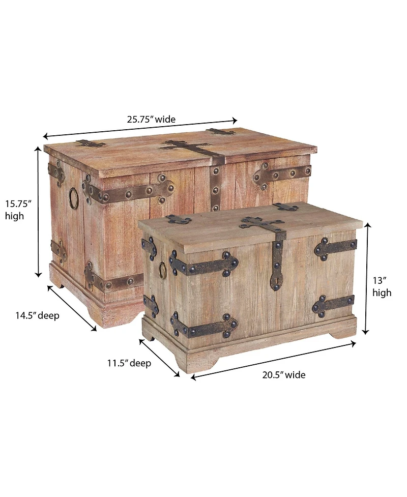 Household Essentials 2 Piece Decorative Trunks, Victorian Set, Small and Large, Chinese Fir Wood