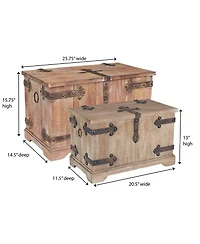 Household Essentials 2 Piece Decorative Trunks, Victorian Set, Small and Large, Chinese Fir Wood
