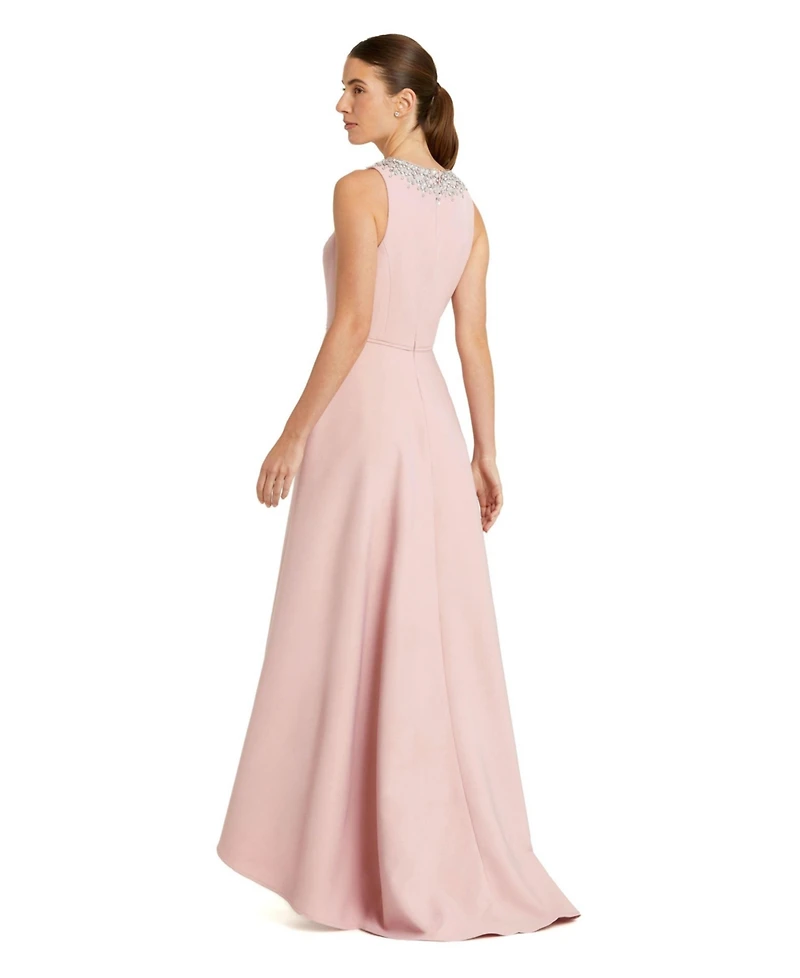 Mac Duggal Women's Crepe Embellished Neck Sleeveless High Low Gown