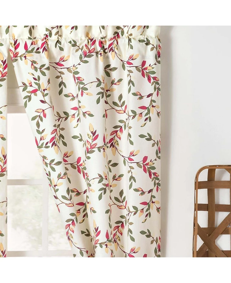 Ellis Vintage Stylish Medium Scale Printed Vine Pattern 1.5" Rod Pocket Tailored Pair with Ties 56"x84" Pecan