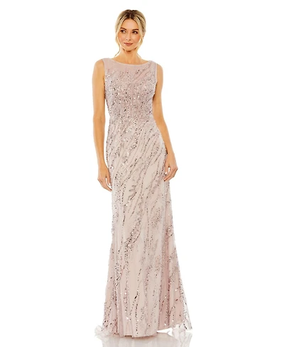 Mac Duggal Women's Sleeveless High Neck Sequin Beaded Gown