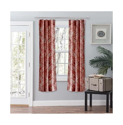 Ellis Curtain Lexington Leaf Pattern on Colored Ground Curtain Pair with Ties Brick