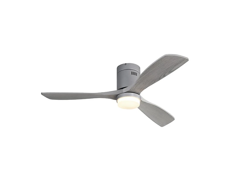 52-inch Modern Sliver 3 Solid Wood Blades Flush Mount Tri color Adjustable Ceiling Fan Light with Remote Control