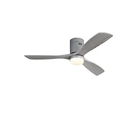 52-inch Modern Sliver 3 Solid Wood Blades Flush Mount Tri color Adjustable Ceiling Fan Light with Remote Control