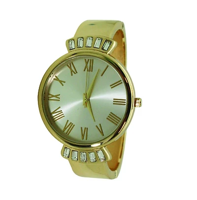 Gold Olivia Pratt Elegant Emerald Rhinestone Solid Metal Bangle Watch