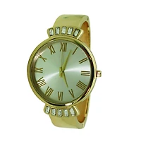 Gold Olivia Pratt Elegant Emerald Rhinestone Solid Metal Bangle Watch