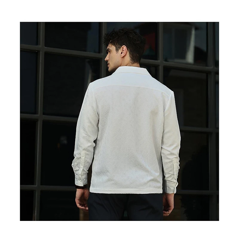 Campus Sutra Men's Daisy White Double-Breasted Moziac Shirt