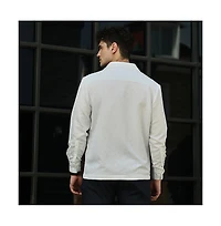 Campus Sutra Men's Daisy White Double-Breasted Moziac Shirt