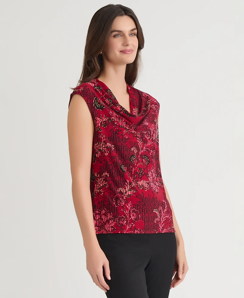 Kasper Petite Floral Printed Cowl Neck Top
