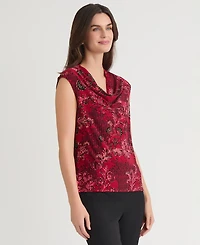 Kasper Petite Floral Printed Cowl Neck Top