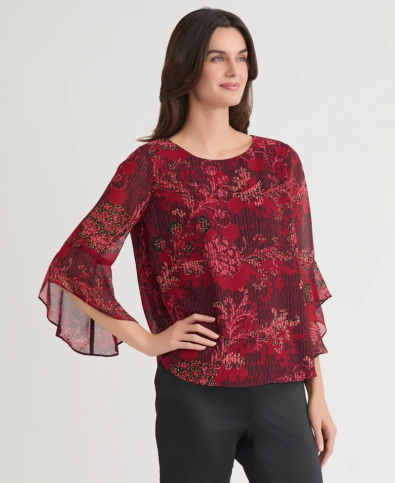 Kasper Petite Floral Print Ruffle Sleeve Top