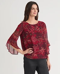 Kasper Petite Floral Print Ruffle Sleeve Top