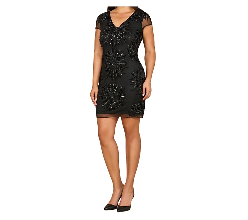 Lara Women's Cap Sleeve Beaded Sparkling Cocktail Dress