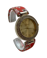 Olivia Pratt Red Floral Printed Soft Band Bangle Women Watch