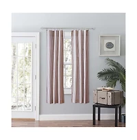 Ellis Curtain Plaza Classic Ticking Stripe Printed on Natural Ground Tailored Panel Pair with Tiebacks 56" x 63" Brick