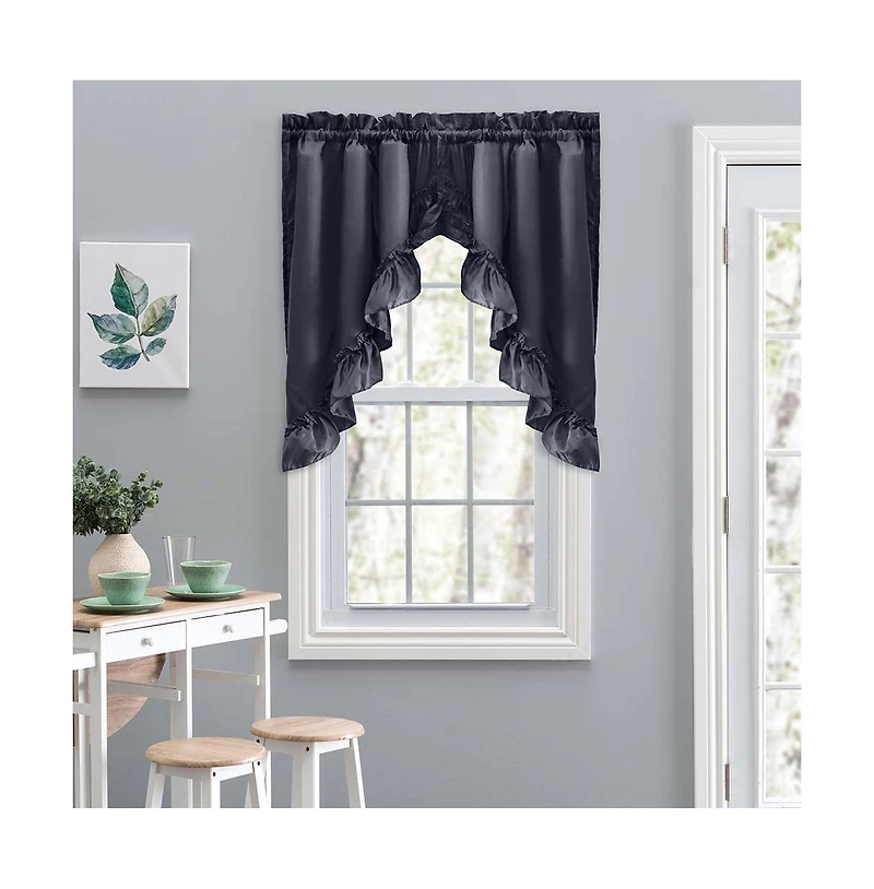 Ellis Stacey 1.5" Rod Pocket High Quality Fabric Solid Color Window Ruffled Swag 60"x38" Navy