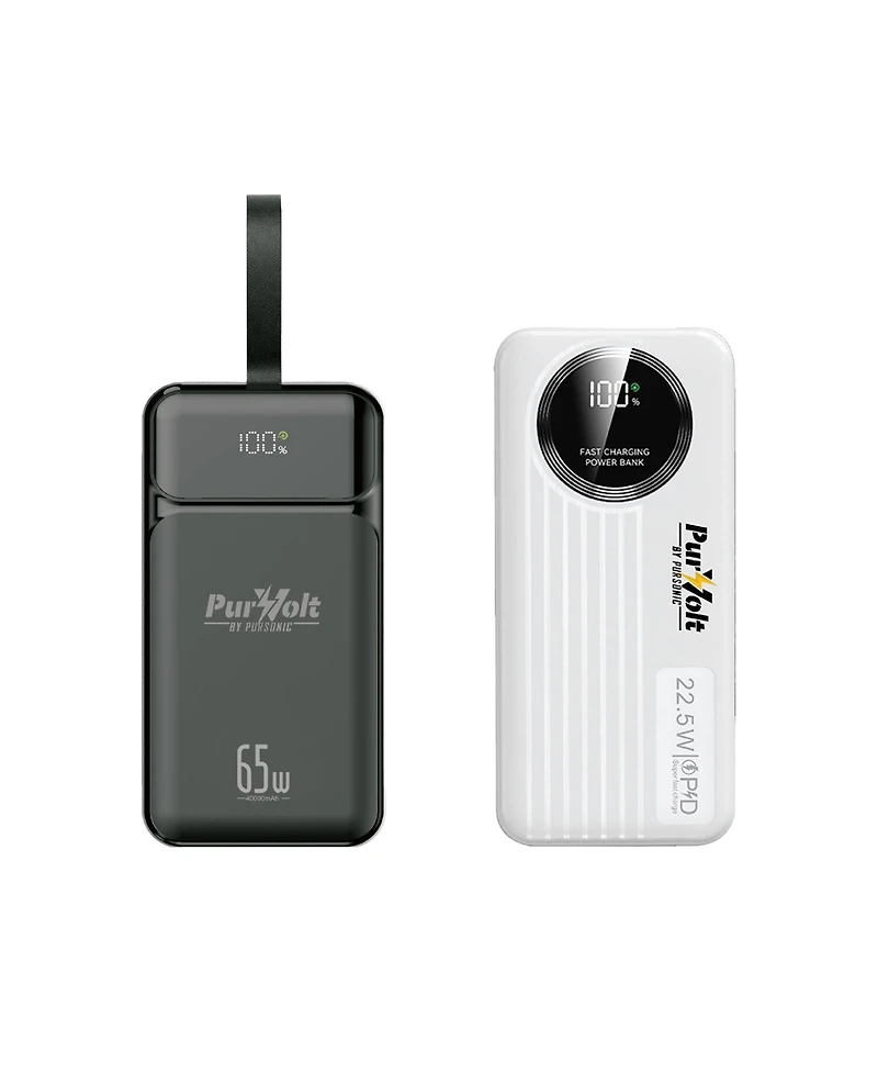 Pursonic Power Anywhere Bundle – PurVolt 40,000mAh Power Bank + Led Fast Charging Power Bank with Built-in Cables