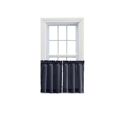 Ellis Stacey 1.5" Rod Pocket High Quality Fabric Solid Color Window Tailored Tier Pair 56"x30" Navy