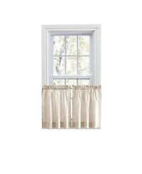 Ellis Curtain Plaza Classic Ticking Stripe Printed 1.5 X22 Rod Pocket Tailored Tiers 56 X22 X 36 X22 Tan