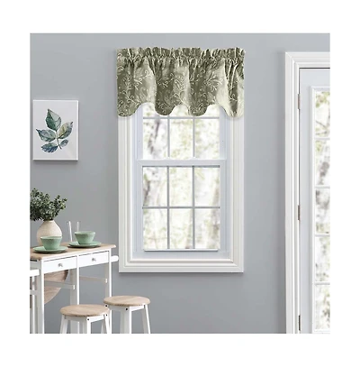Ellis Curtain Lexington Leaf Pattern on Colored Ground Scallop Valance 58"x15" Sage