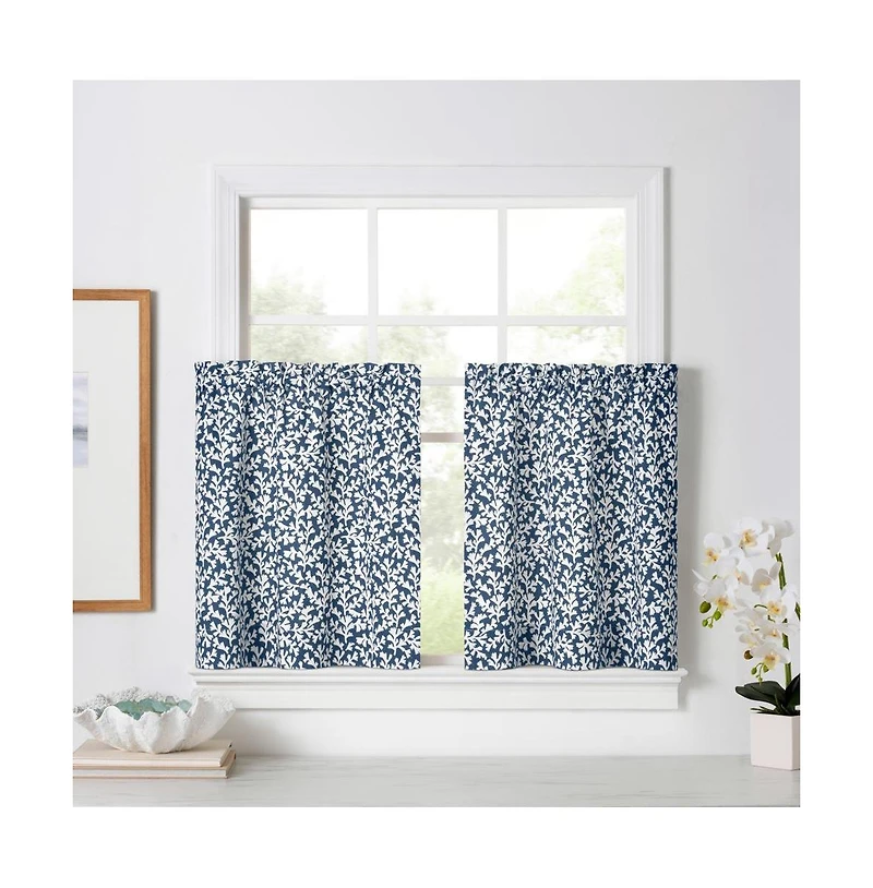 Ellis Curtain Sea Tumble Window Treatment 1.5" Rod Pocket 100% Cotton Curtain Tiers 50" x 36" Navy