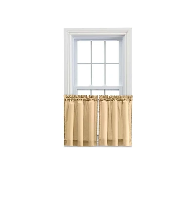 Ellis Stacey Solid Color Window 1.5" Rod Pocket High Quality Fabric Tailored Tier Pair 56"x30" Almond