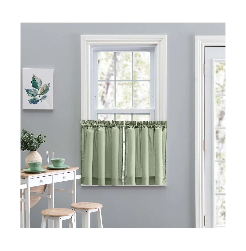 Ellis Stacey 1.5" Rod Pocket High Quality Fabric Solid Color Window Tailored Tier Pair 56"x24