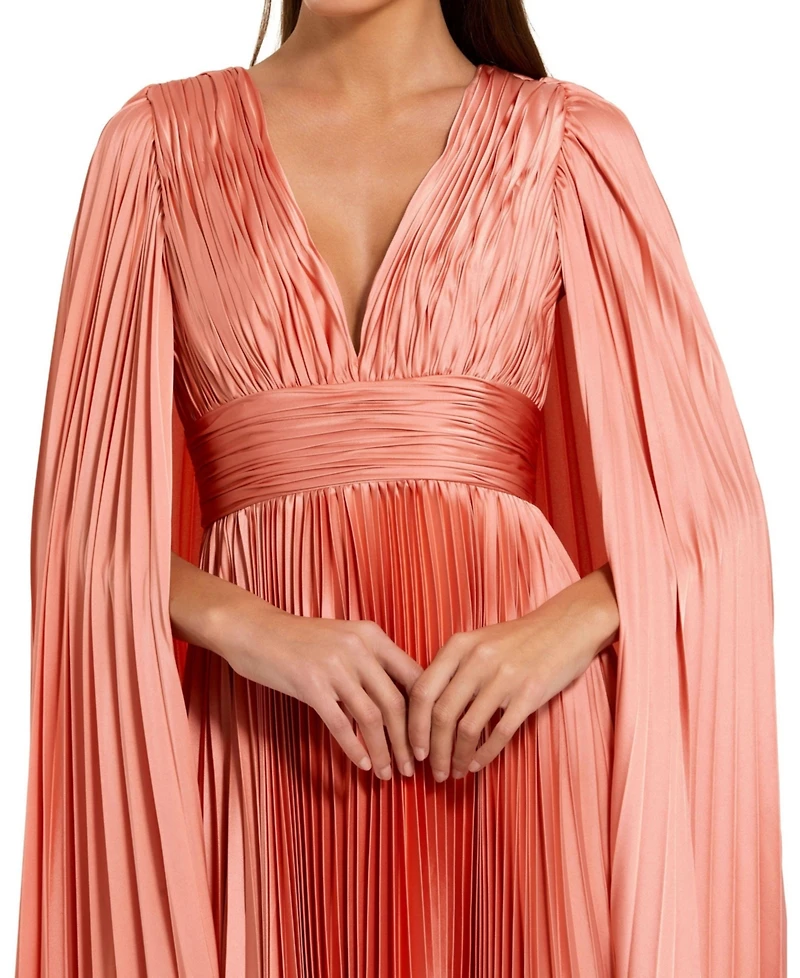 Mac Duggal Women's Pleated Charmeuse V-Neck Gown With Cape