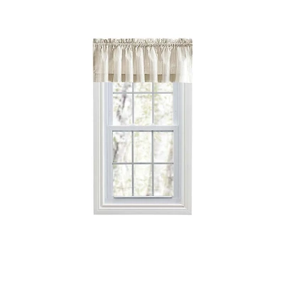 Ellis Curtain Plaza Classic Ticking Stripe Printed on Natural Ground 1.5" Rod Pocket Tailored Valance 58" x 15" Tan