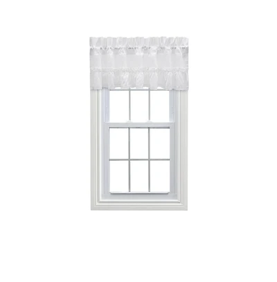 Ellis Curtain Madelyn Ruffled Victorian 1.5" Rod Pocket Valances for Windows 60" x 16" White