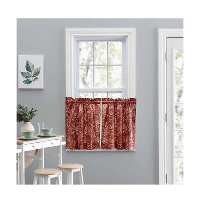 Ellis Curtain Lexington Leaf Pattern on Colored Ground Curtain Tiers 56"x36" Brick