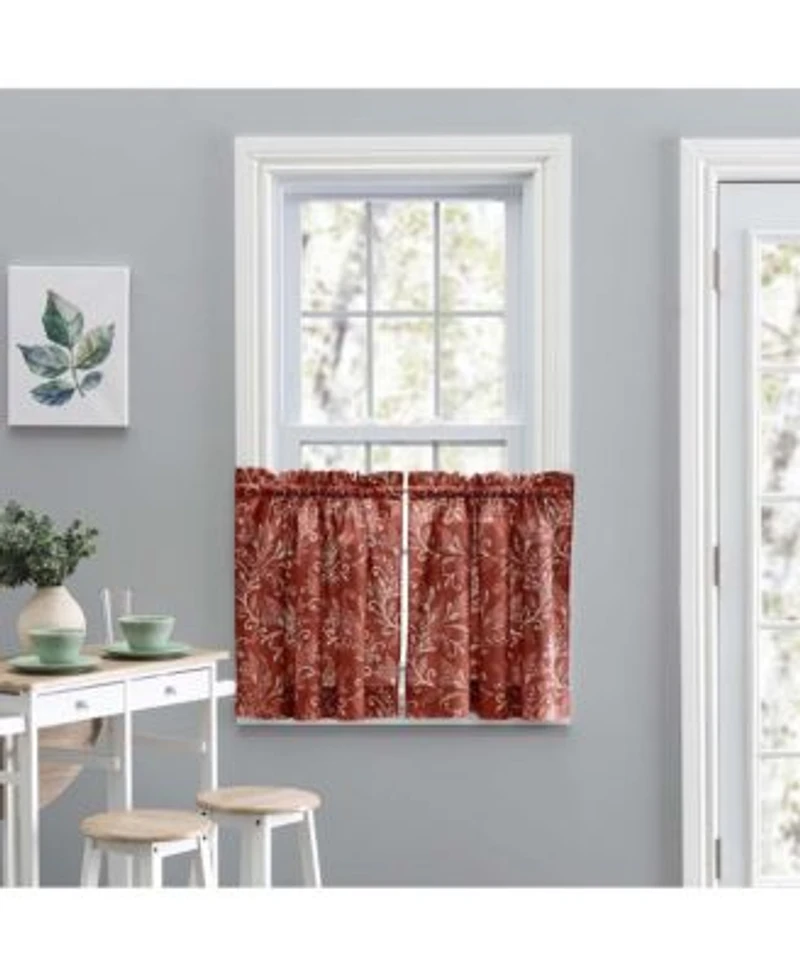 Ellis Curtain Lexington Leaf Pattern On Colored Ground Curtain Tiers 56 X22x36 X22 Brick