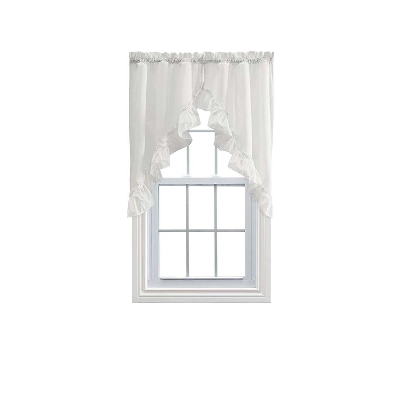 Ellis Stacey 1.5" Rod Pocket High Quality Fabric Solid Color Window Ruffled Swag 60"x38" Ice Cream