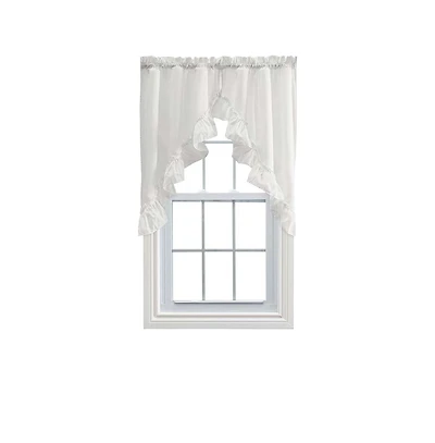 Ellis Stacey 1.5" Rod Pocket High Quality Fabric Solid Color Window Ruffled Swag 60"x38" Ice Cream