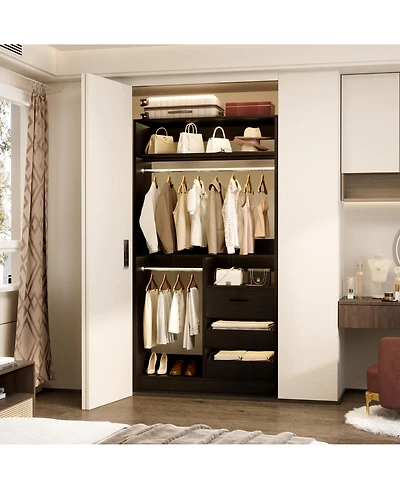 3FT Heavy Duty Closet System, 36'' Free Standing Organizer with 3 Drawers, 2 Hanging Rods and Shelves