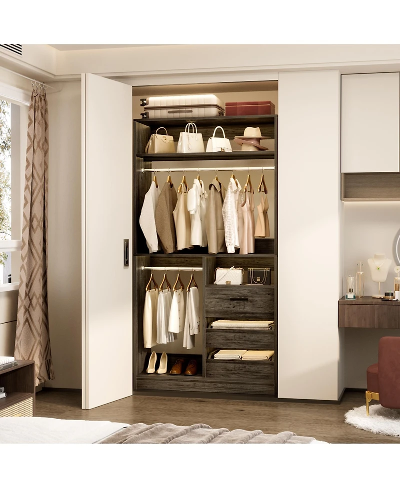 3FT Heavy Duty Closet System, 36'' Free Standing Closet Organizer with 3 Drawers, 2 Hanging Rods and Shelves