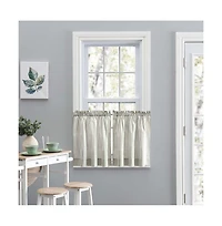 Ellis Curtain Plaza Classic Ticking Stripe Printed on Natural Ground 1.5" Rod Pocket Tailored Tiers 56" x 36" Sage